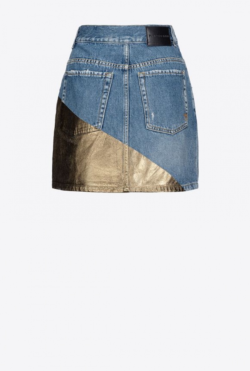 Pinko Golden Denim Mini Skirt LIGHT BLUE/GOLD | SN-PKO33843