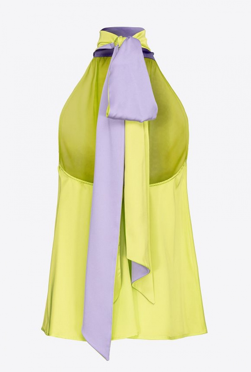 Pinko Halterneck Top In Light Satin LIME/LILAC | SN-PKO33947