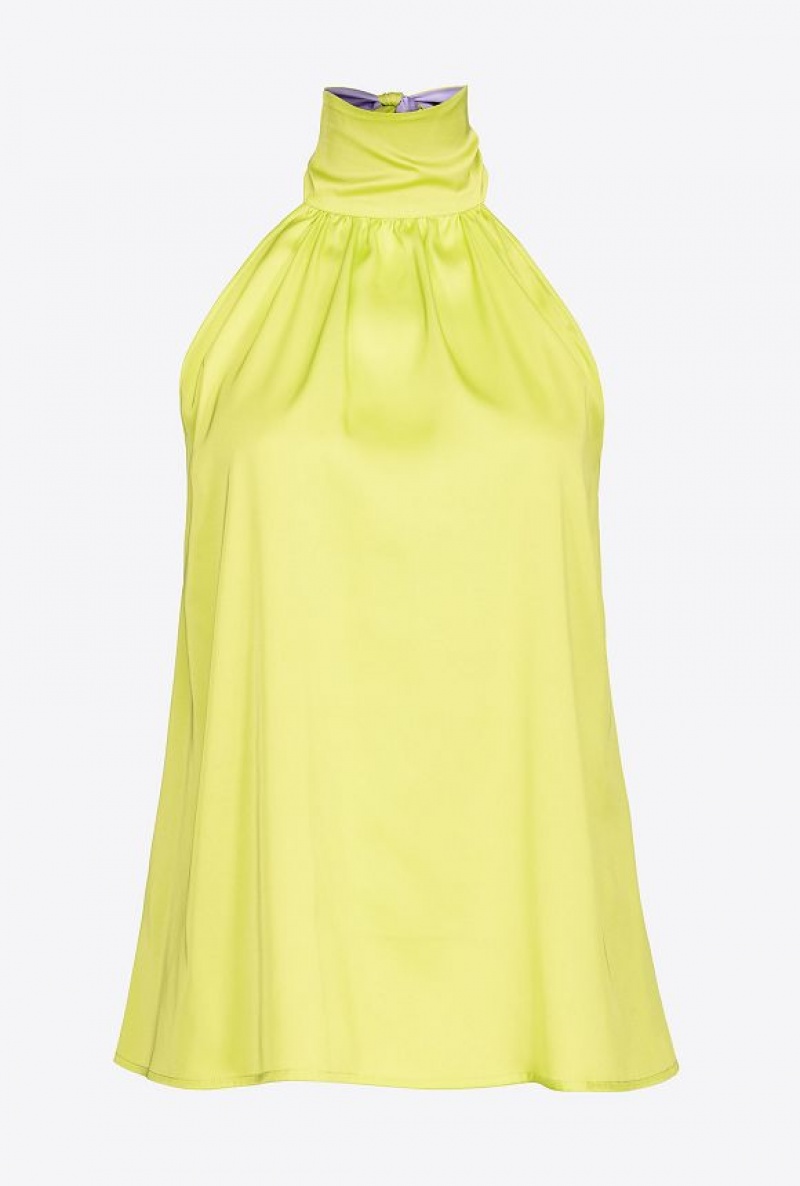 Pinko Halterneck Top In Light Satin LIME/LILAC | SN-PKO33187