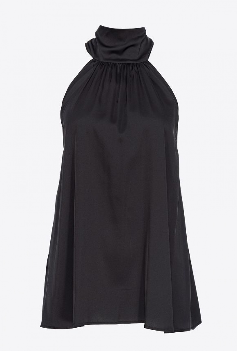 Pinko Halterneck Top In Light Satin LIMO BLACK | SN-PKO33296