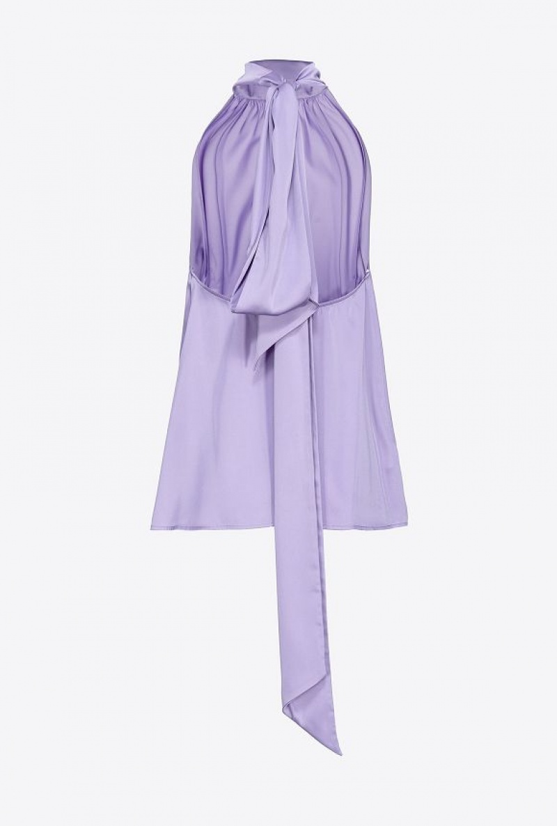 Pinko Halterneck Top In Light Satin LISIANTHUS LILAC | SN-PKO33328