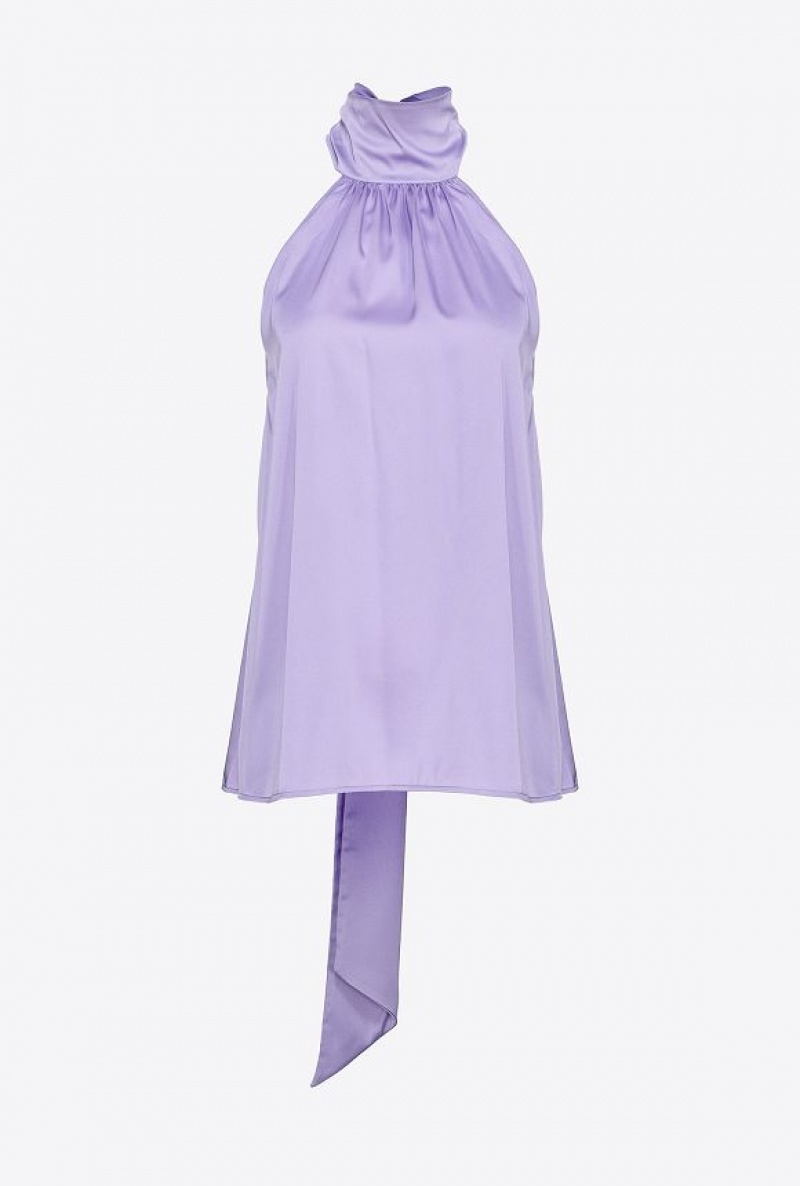 Pinko Halterneck Top In Light Satin LISIANTHUS LILAC | SN-PKO33185