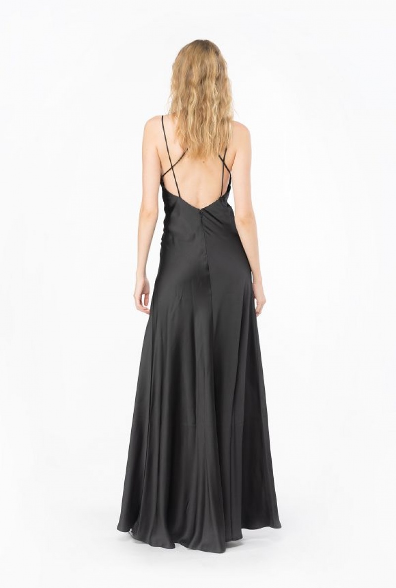 Pinko Hammered Satin Slip Dress LIMO BLACK | SN-PKO33034