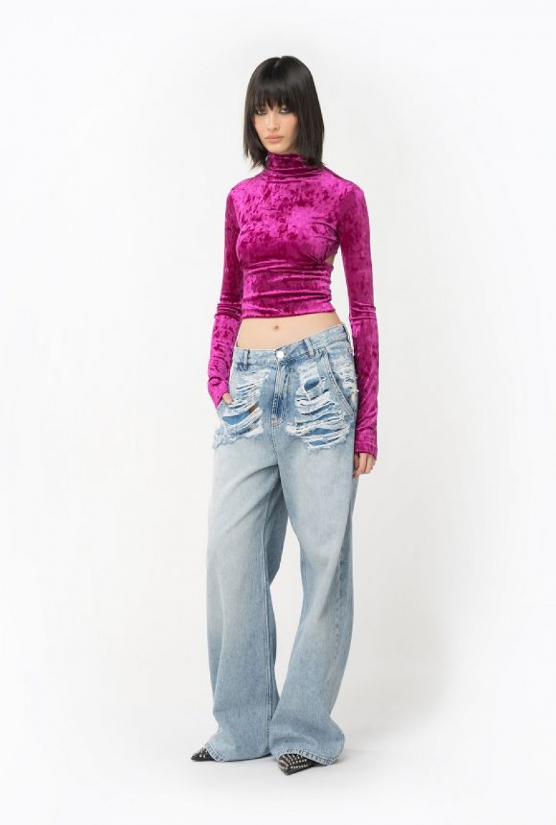 Pinko High-neck Velvet Sweater BOUGAINVILLEA PURPLE | SN-PKO33498