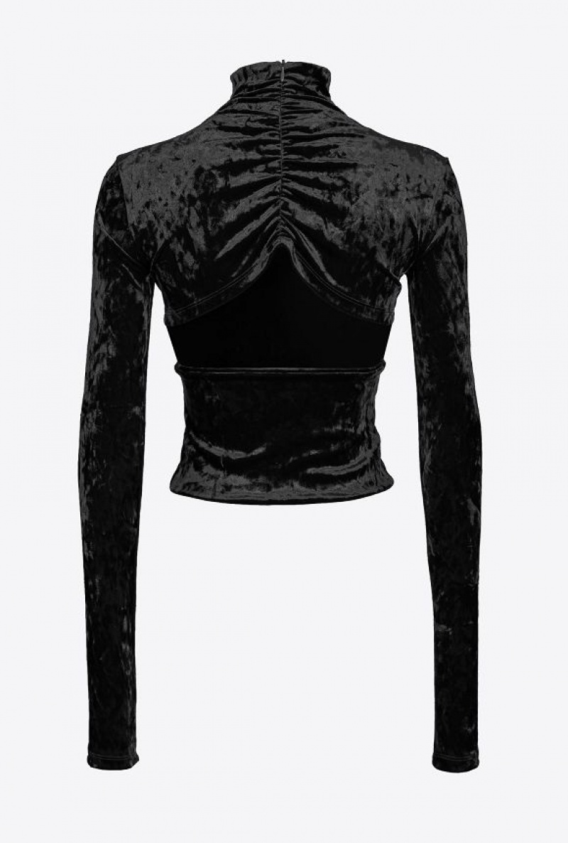 Pinko High-neck Velvet Sweater LIMO BLACK | SN-PKO33450