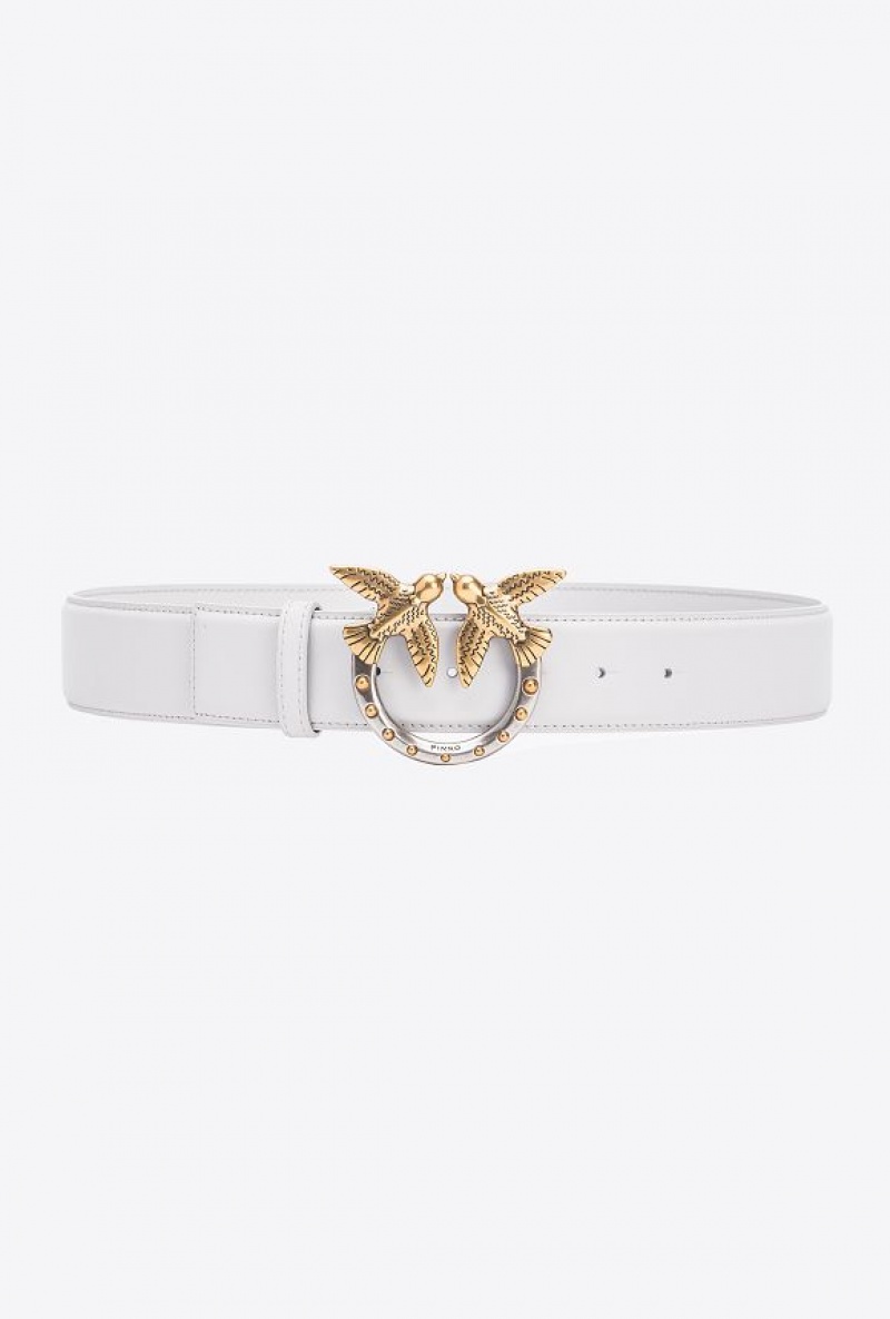 Pinko High-waist Love Birds Belt With Studs 4cm PENGUIN GREY-ANTIQUE GOLD | SN-PKO34246