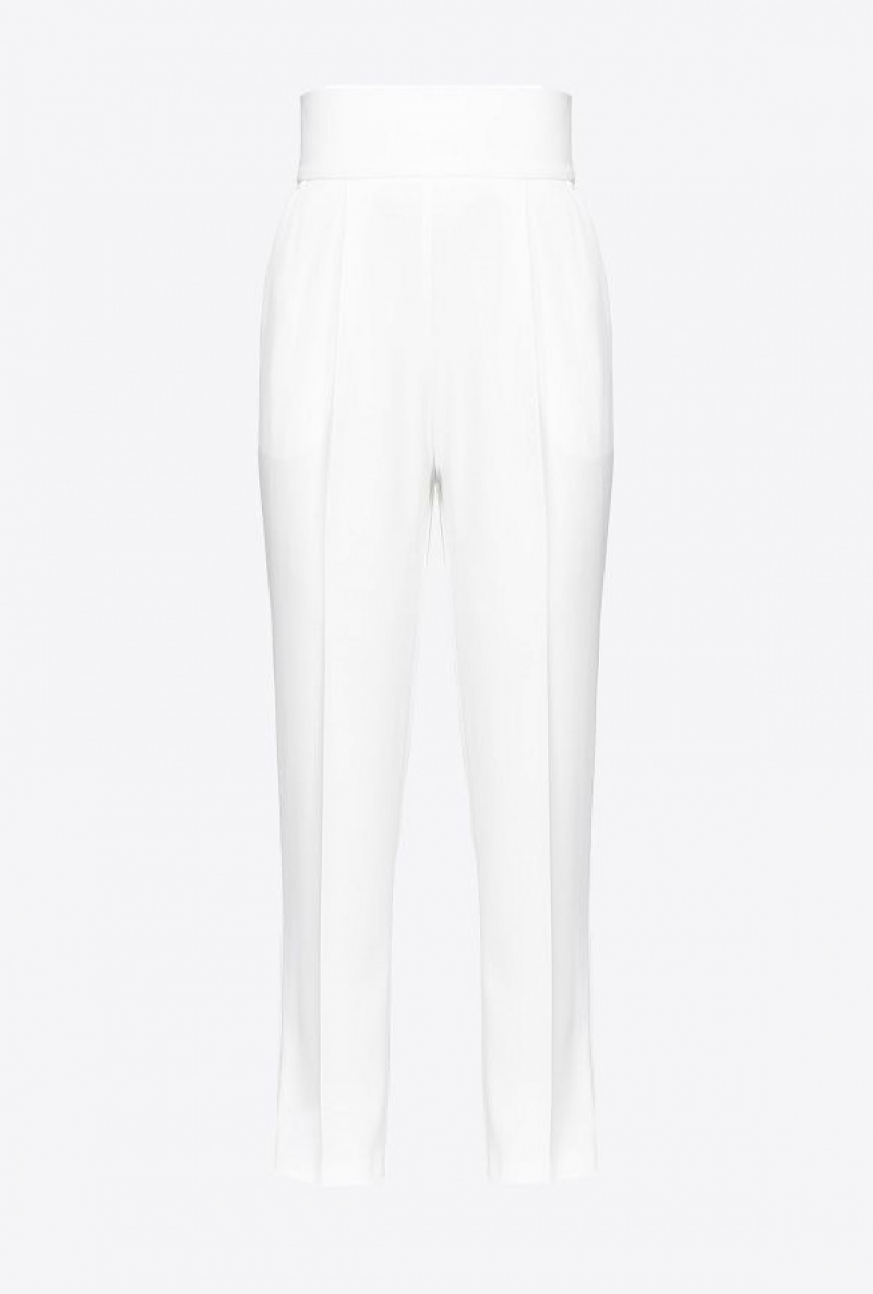 Pinko High-waisted Stretch CrêPe Trousers GARLIC WHITE | SN-PKO33703