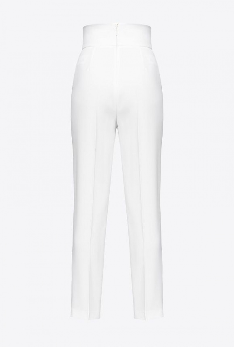 Pinko High-waisted Stretch CrêPe Trousers GARLIC WHITE | SN-PKO33703