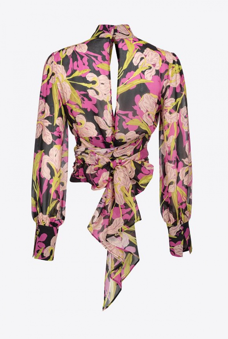 Pinko Iris-print Blouse With Cut-out MULTICOLOUR - BLACK/FUCHSIA | SN-PKO33201