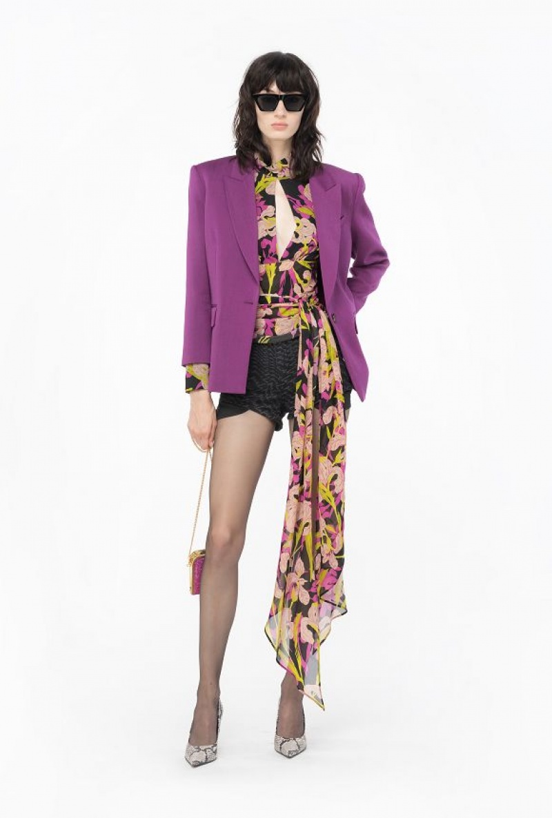 Pinko Iris-print Blouse With Cut-out MULTICOLOUR - BLACK/FUCHSIA | SN-PKO33201