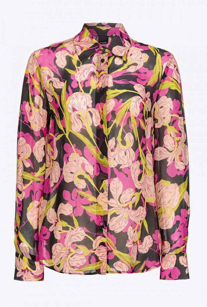 Pinko Iris-print Shirt MULTICOLOUR - BLACK/FUCHSIA | SN-PKO33176