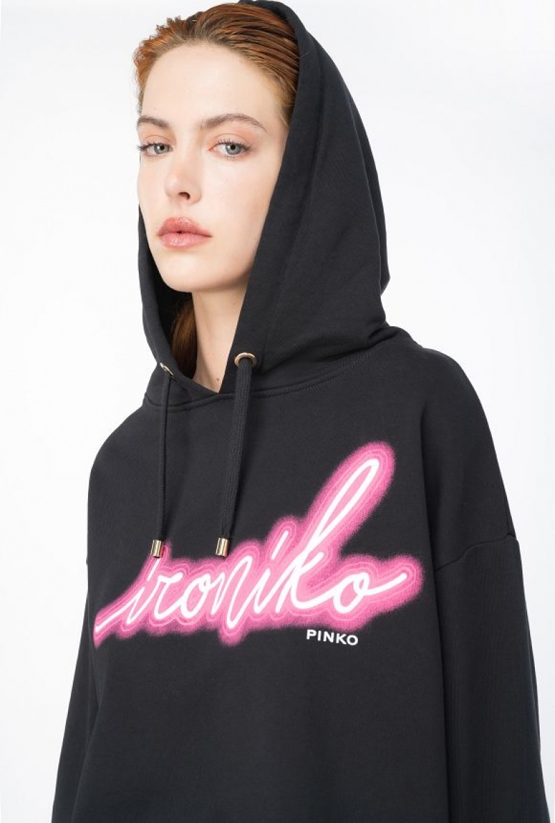 Pinko Ironiko-print Sweatshirt BLACK/FUCHSIA | SN-PKO33499