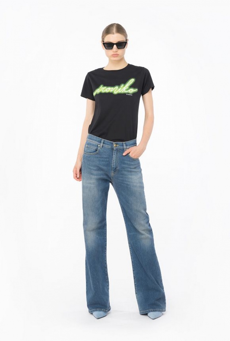 Pinko Ironiko-print T-shirt BLACK/GREEN | SN-PKO33359