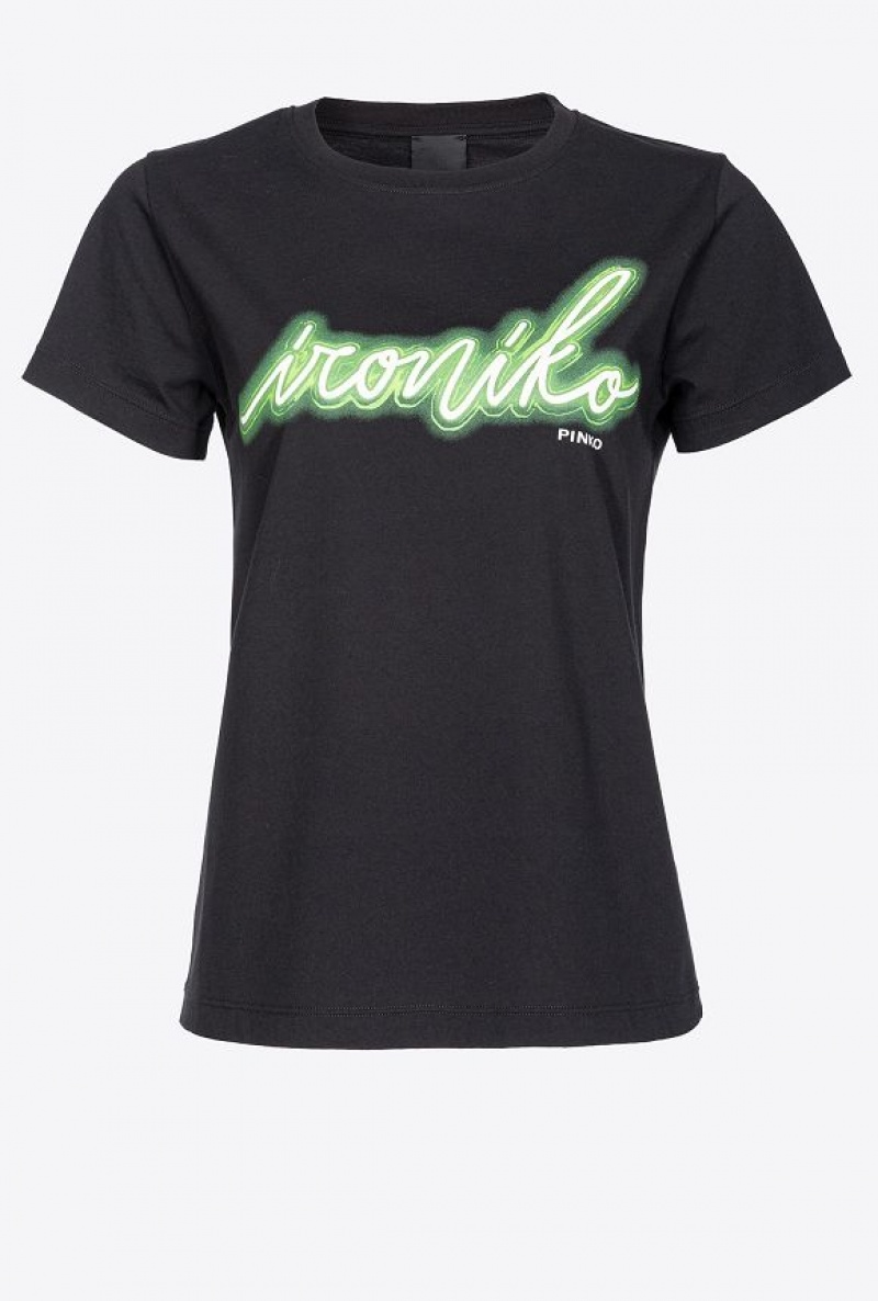 Pinko Ironiko-print T-shirt BLACK/GREEN | SN-PKO33359