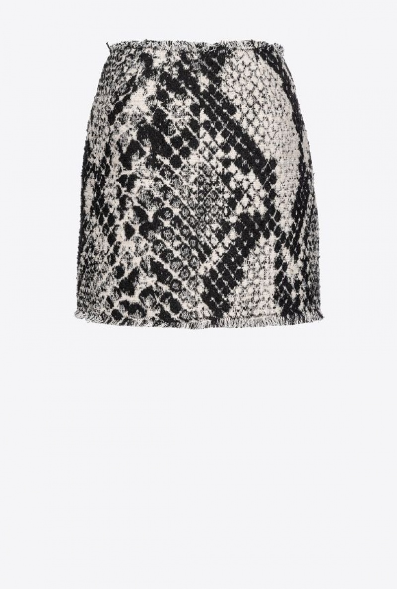 Pinko Jacquard Mini Skirt With Snake Motif WHITE/BLACK | SN-PKO33952