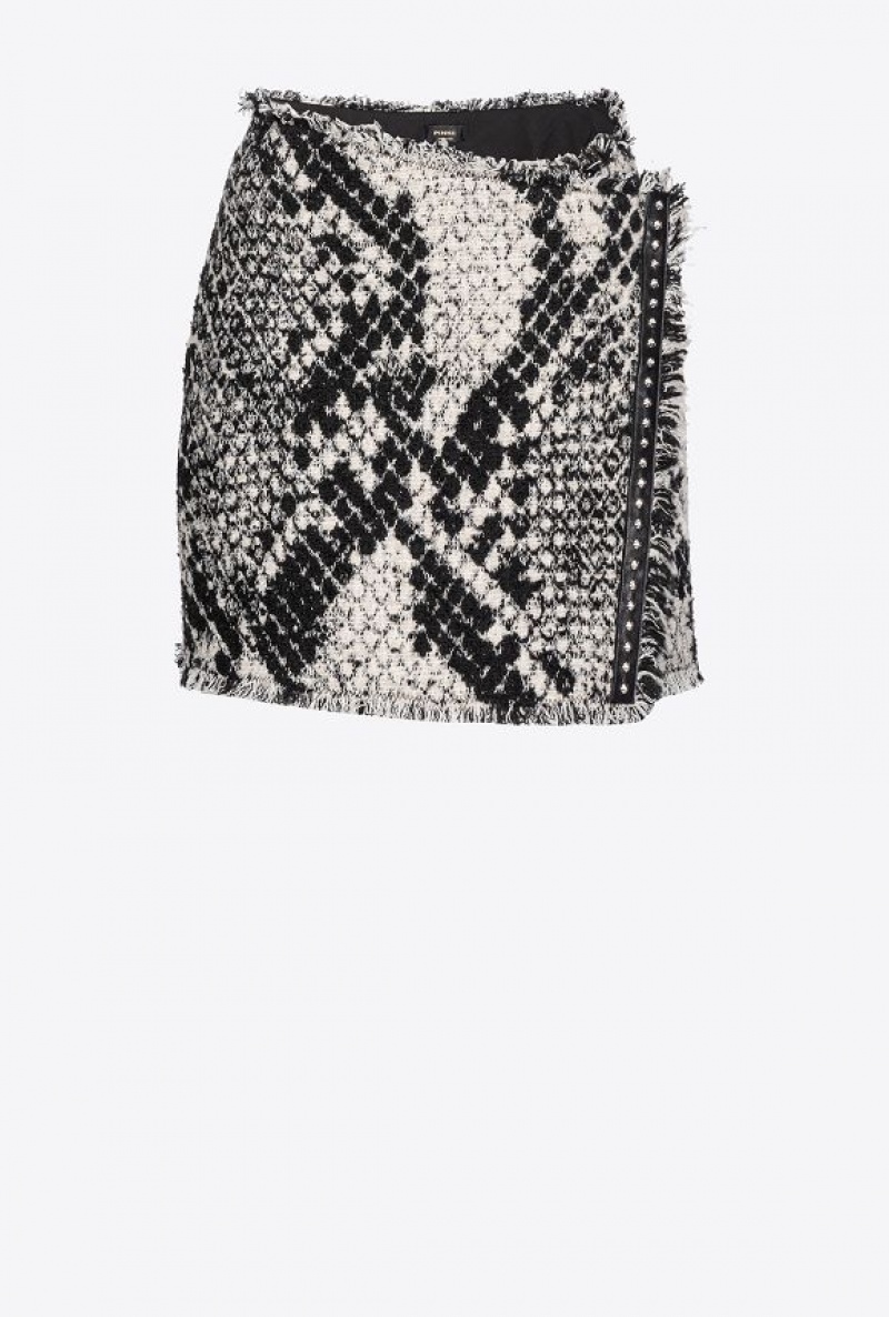 Pinko Jacquard Mini Skirt With Snake Motif WHITE/BLACK | SN-PKO34078