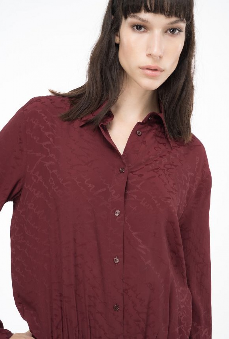 Pinko Jacquard Shirt Dress With Fluid Logo BURGUNDY-PORT ROYALE | SN-PKO33003