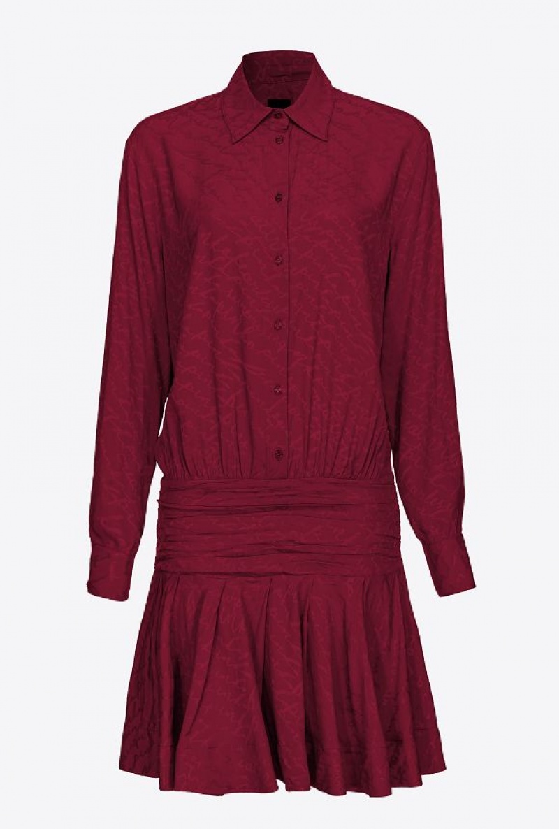 Pinko Jacquard Shirt Dress With Fluid Logo BURGUNDY-PORT ROYALE | SN-PKO33003