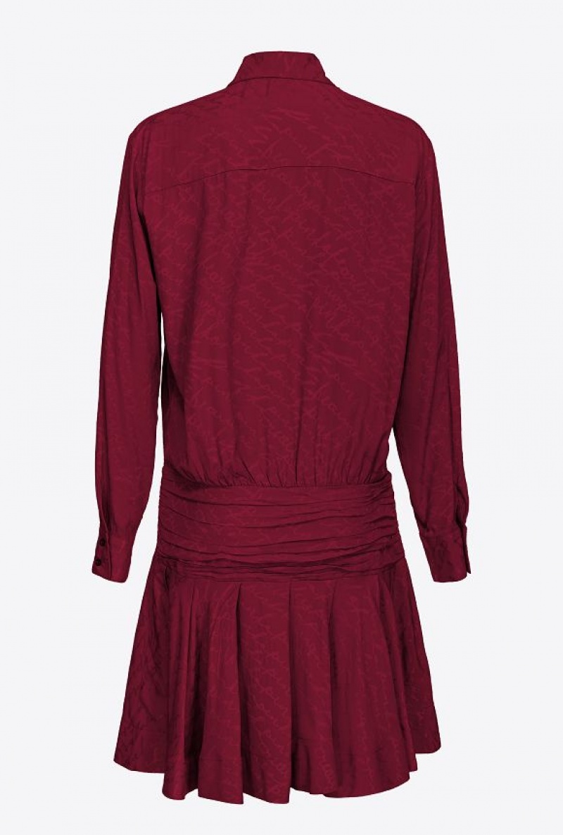 Pinko Jacquard Shirt Dress With Fluid Logo BURGUNDY-PORT ROYALE | SN-PKO33003