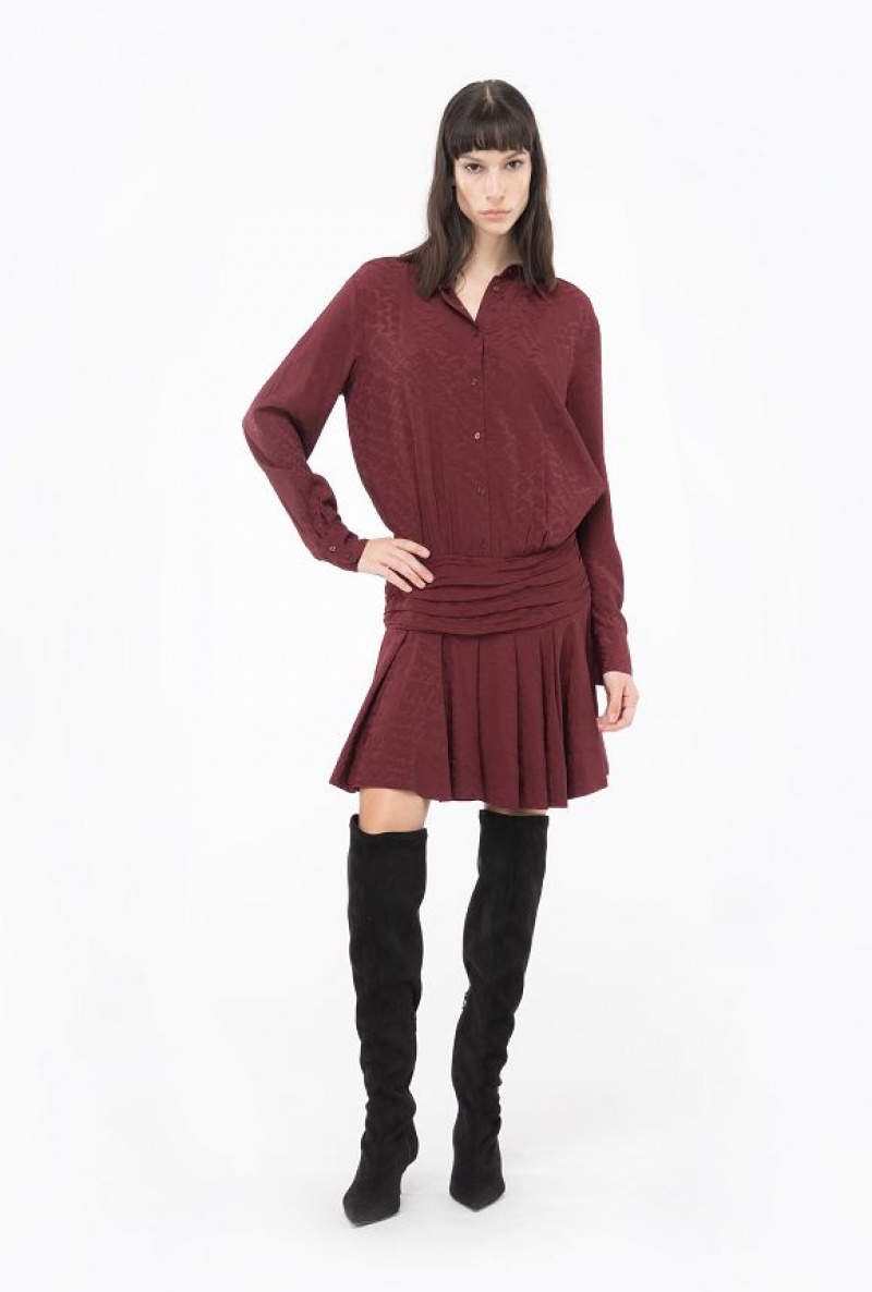 Pinko Jacquard Shirt Dress With Fluid Logo BURGUNDY-PORT ROYALE | SN-PKO33003