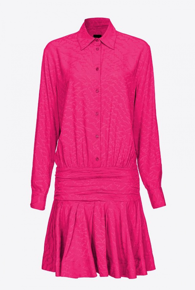 Pinko Jacquard Shirt Dress With Fluid Logo BEETROOT | SN-PKO33043