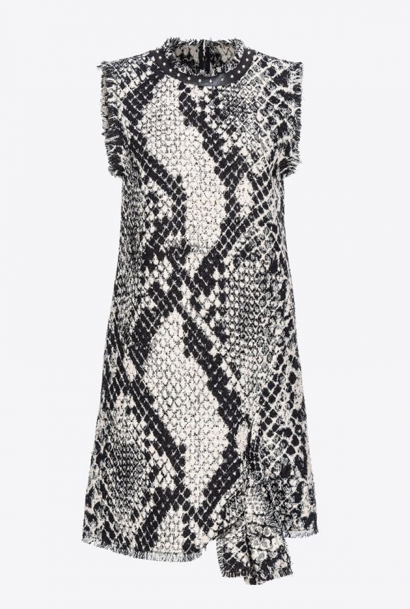 Pinko Jacquard Snake Mini Dress WHITE/BLACK | SN-PKO33103