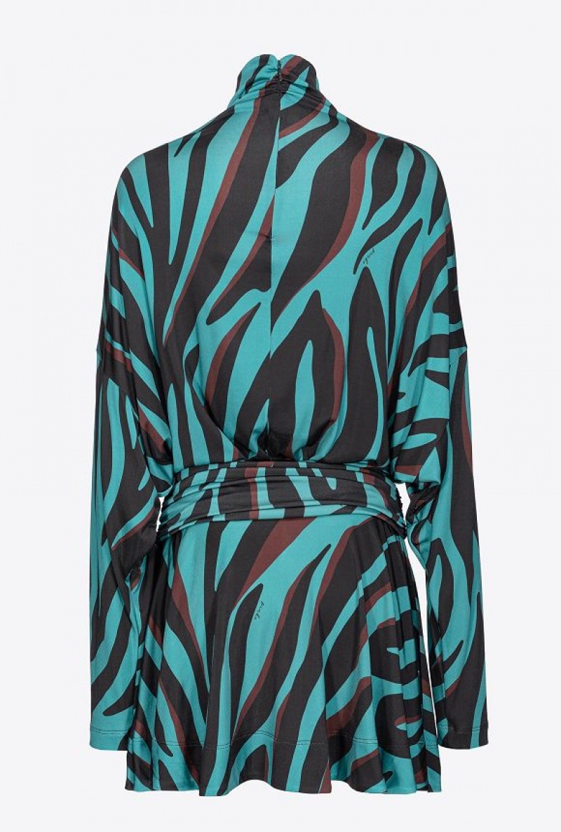 Pinko Jersey Mini Dress With Psychedelic Zebra Print GREEN/BLACK/BURGUNDY | SN-PKO33070