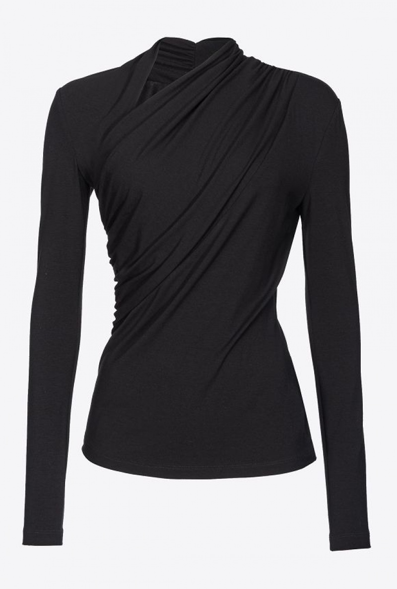 Pinko Jersey Sweater With Draping LIMO BLACK | SN-PKO33382