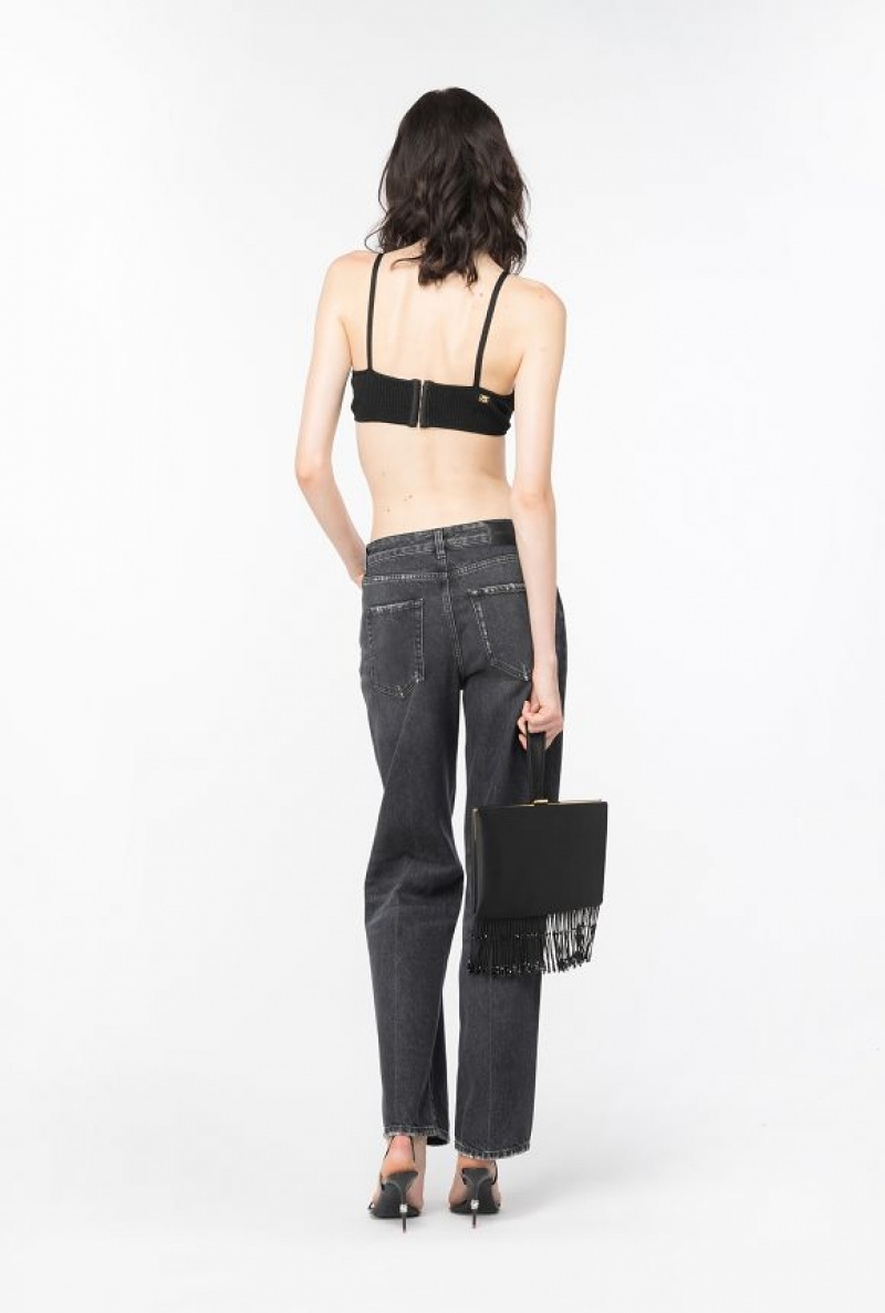 Pinko Knit Lurex Crop Top LIMO BLACK | SN-PKO33320