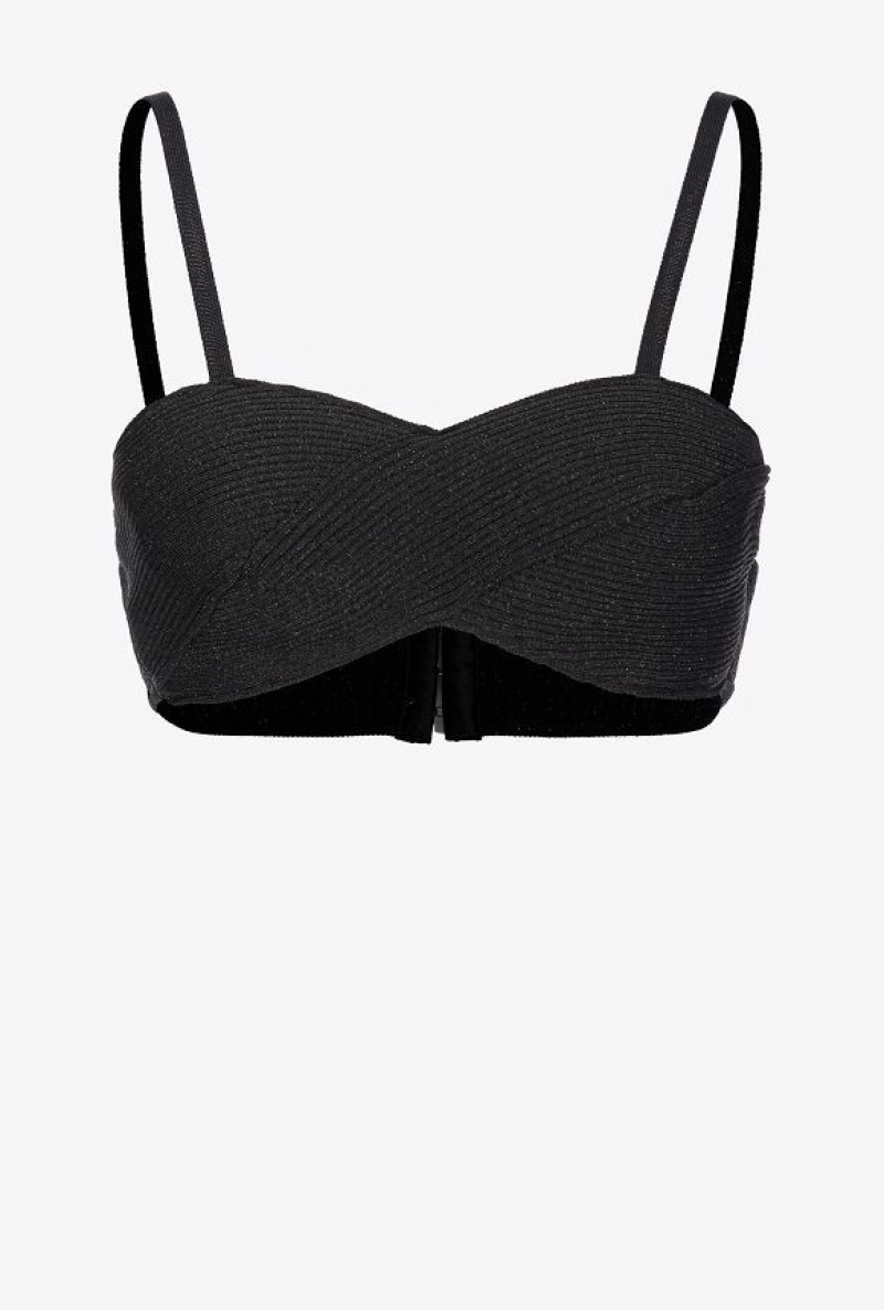 Pinko Knit Lurex Crop Top LIMO BLACK | SN-PKO33320