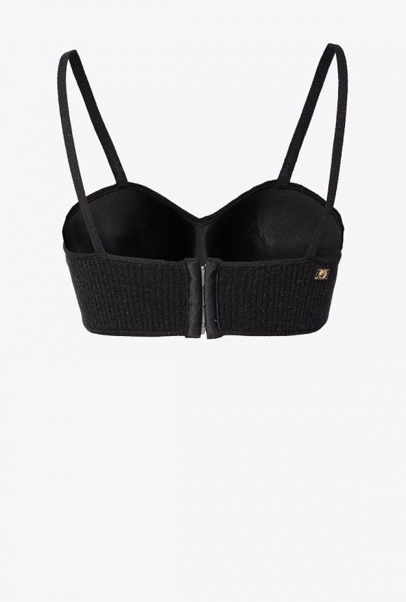 Pinko Knit Lurex Crop Top LIMO BLACK | SN-PKO33320