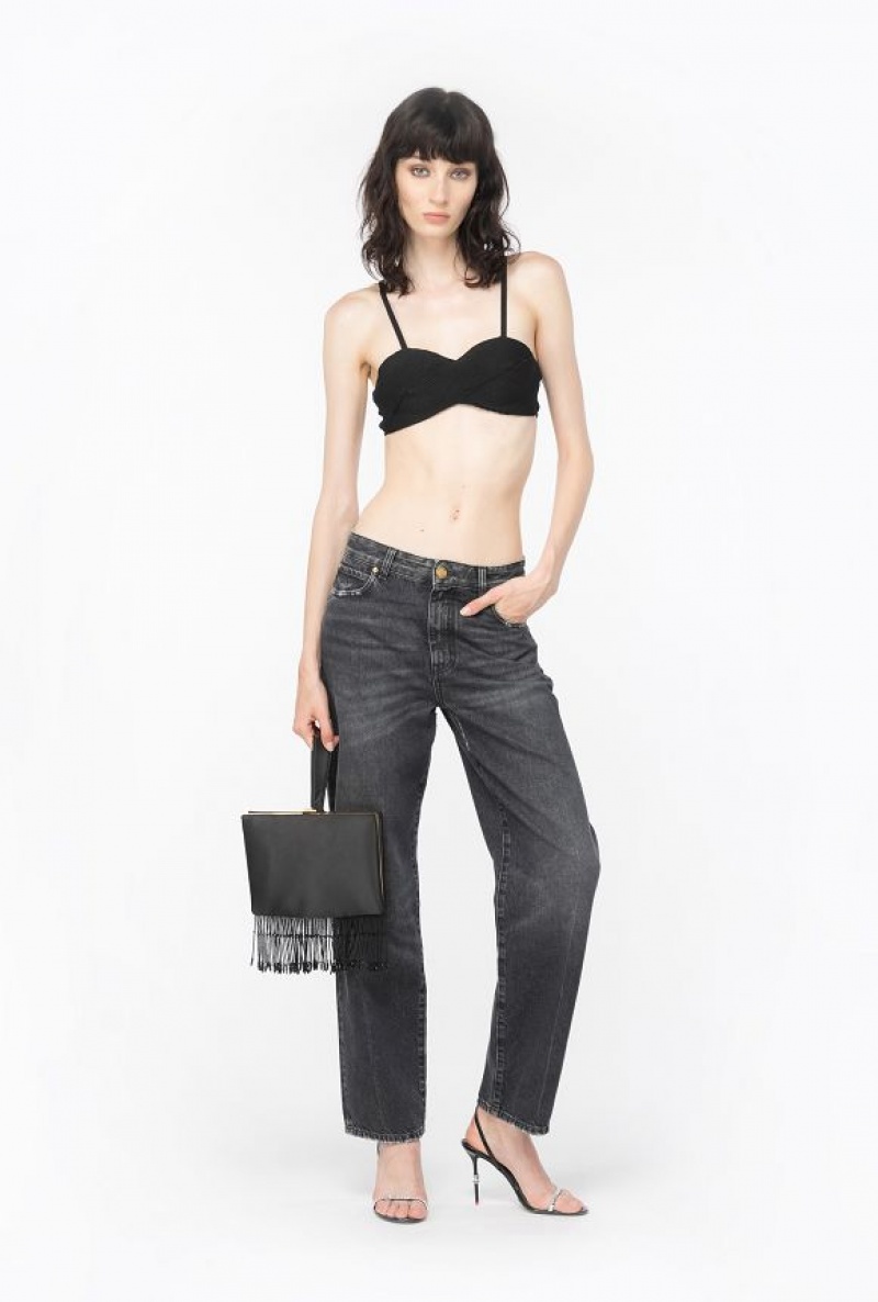 Pinko Knit Lurex Crop Top LIMO BLACK | SN-PKO34109