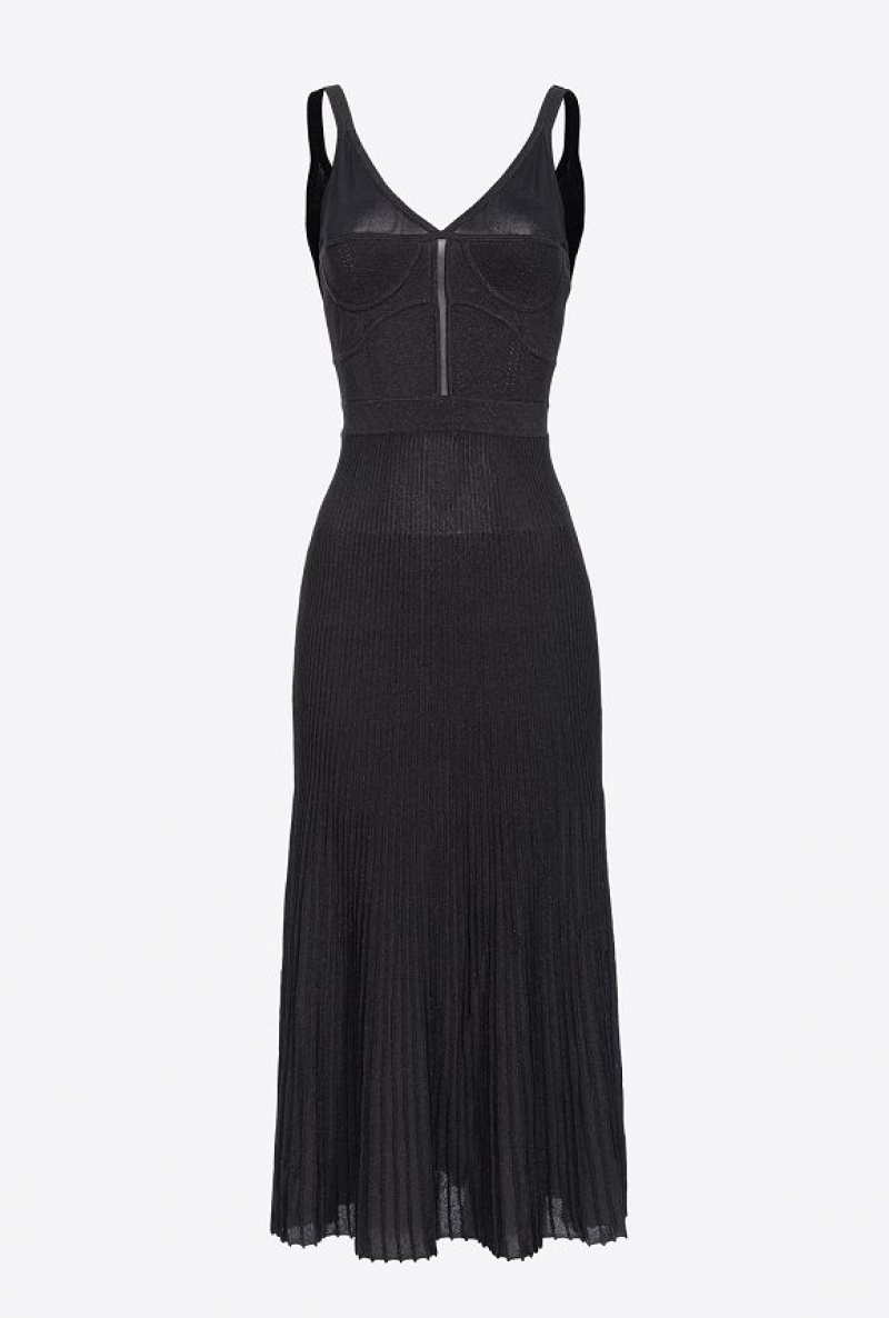 Pinko Knit Lurex Midi Dress LIMO BLACK | SN-PKO33039