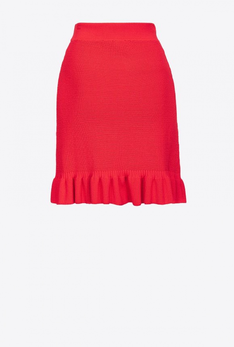 Pinko Knit Mini Skirt With Flounce FORMULA1 RED | SN-PKO34042