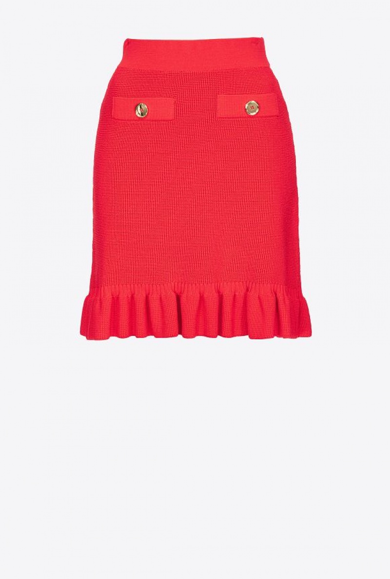 Pinko Knit Mini Skirt With Flounce FORMULA1 RED | SN-PKO34042