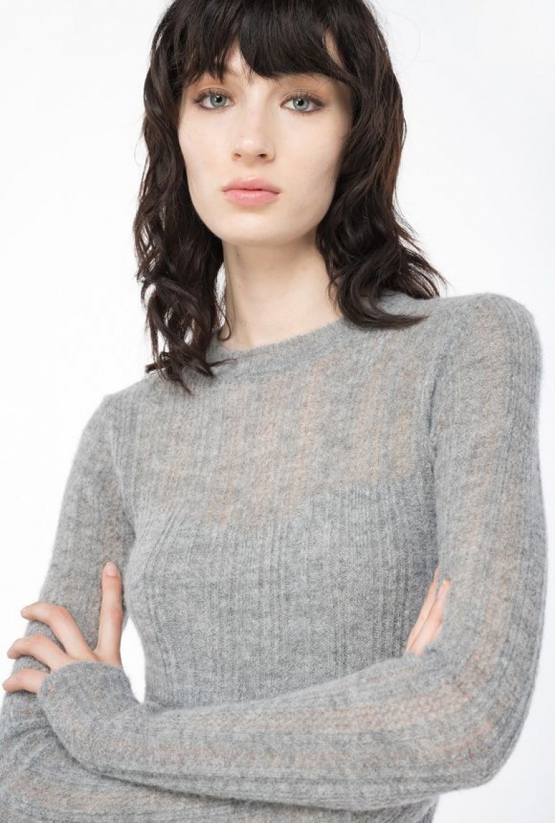 Pinko Lace-stitched Alpaca-blend Sweater GREY-MONUMENT GREY | SN-PKO33501