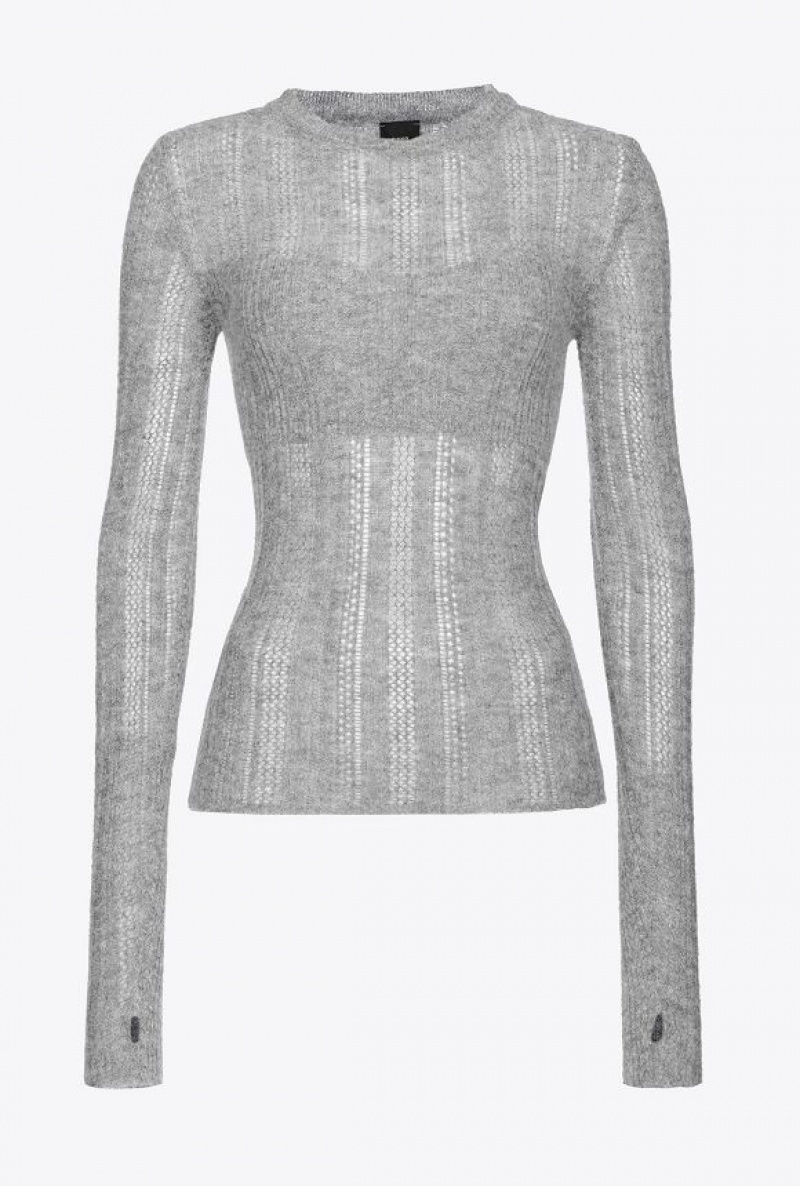 Pinko Lace-stitched Alpaca-blend Sweater GREY-MONUMENT GREY | SN-PKO33501