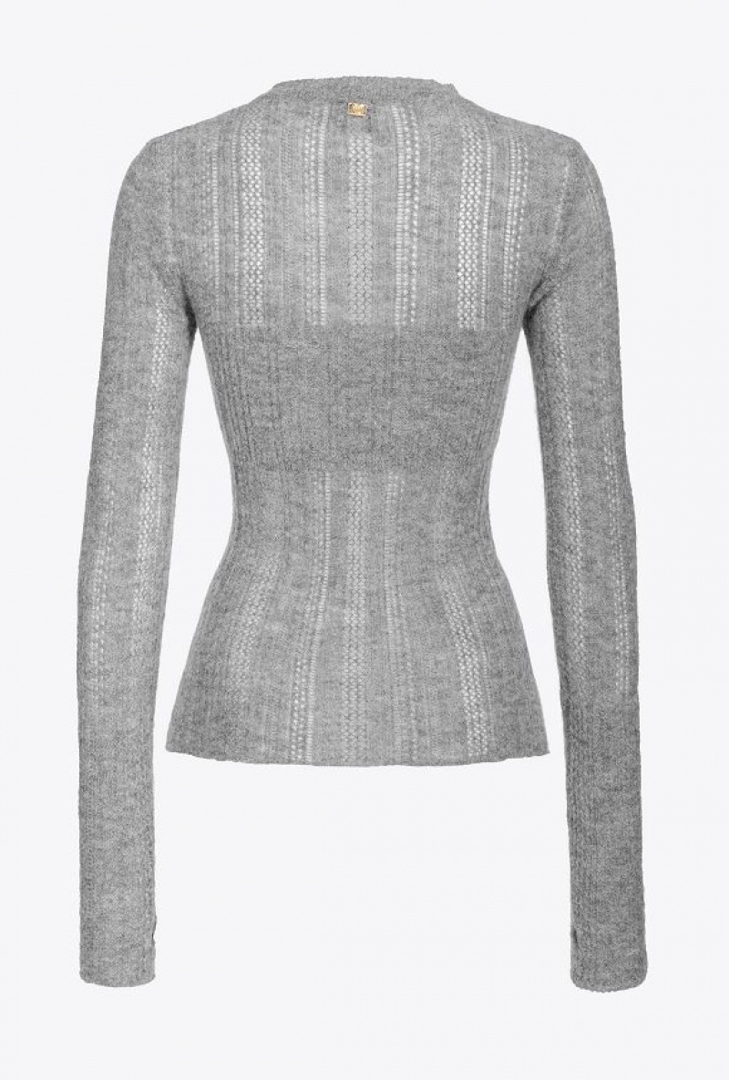 Pinko Lace-stitched Alpaca-blend Sweater GREY-MONUMENT GREY | SN-PKO33501