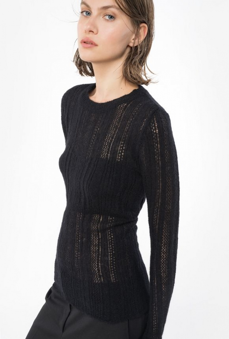 Pinko Lace-stitched Alpaca-blend Sweater LIMO BLACK | SN-PKO33513