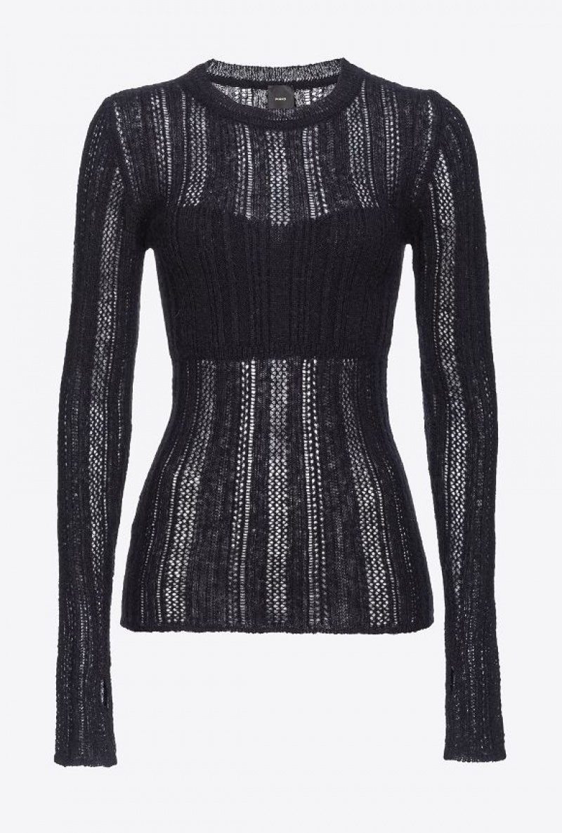 Pinko Lace-stitched Alpaca-blend Sweater LIMO BLACK | SN-PKO33513