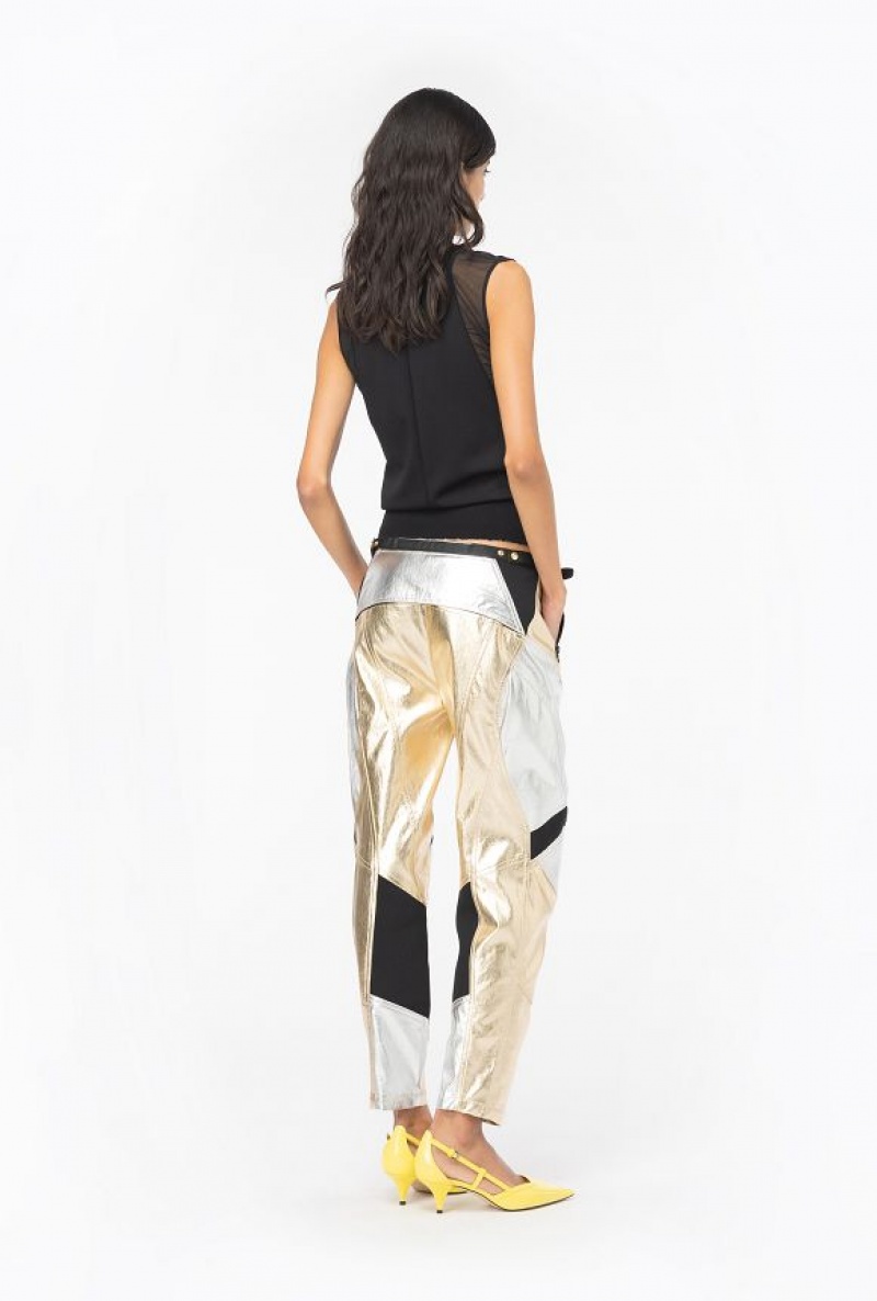 Pinko Laminated Biker Trousers GOLD/SILVER MULTI-COLOUR | SN-PKO33690