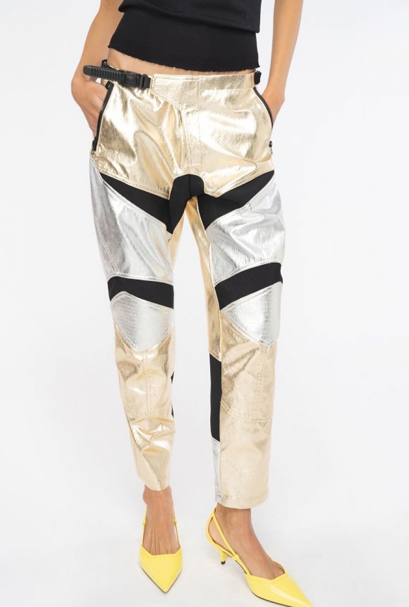 Pinko Laminated Biker Trousers GOLD/SILVER MULTI-COLOUR | SN-PKO33690