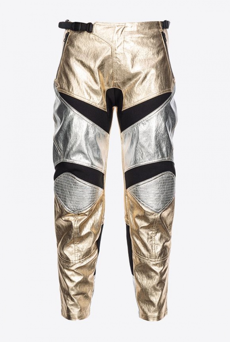 Pinko Laminated Biker Trousers GOLD/SILVER MULTI-COLOUR | SN-PKO33690