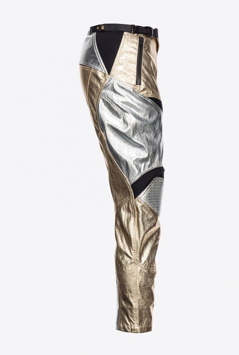 Pinko Laminated Biker Trousers GOLD/SILVER MULTI-COLOUR | SN-PKO33690