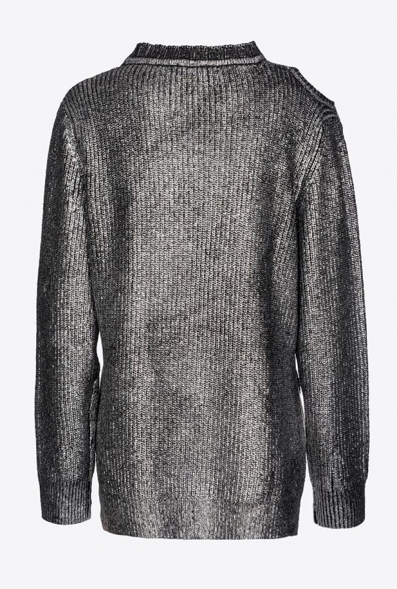 Pinko Laminated Fisherman's-rib Pullover BLACK/SILVER | SN-PKO33538