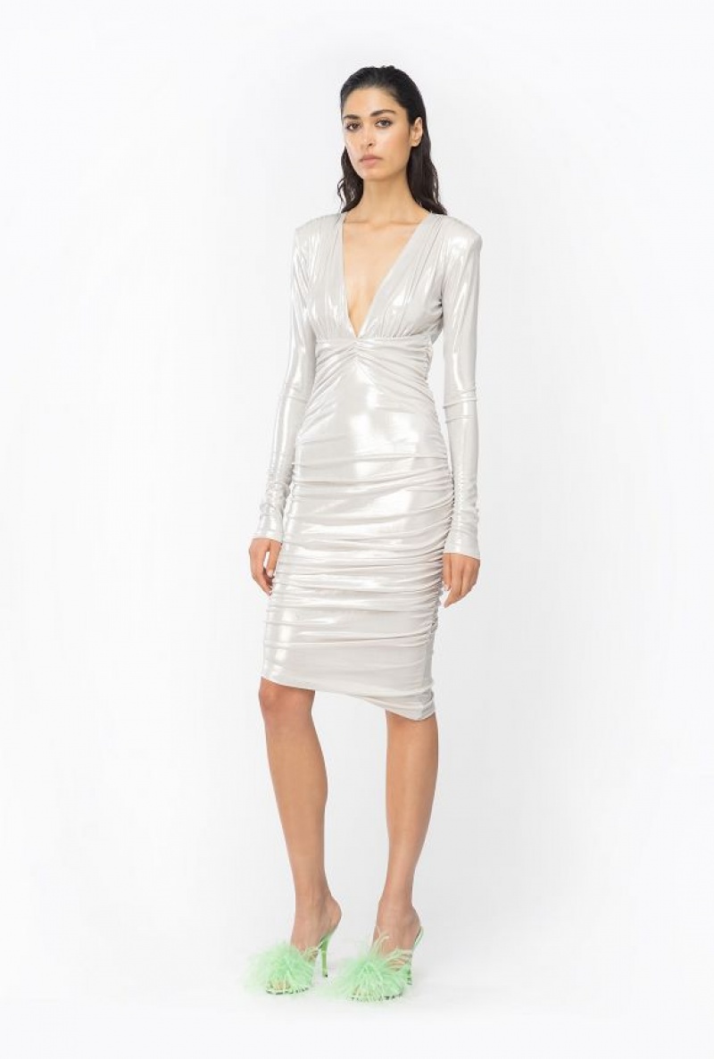 Pinko Laminated Jersey Calf-length Dress PEARL WHITE | SN-PKO32969