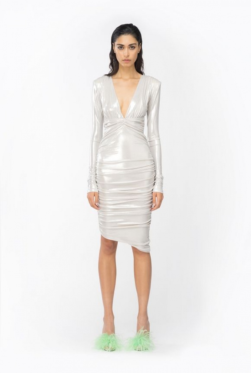 Pinko Laminated Jersey Calf-length Dress PEARL WHITE | SN-PKO32969