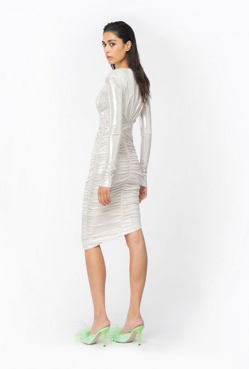 Pinko Laminated Jersey Calf-length Dress PEARL WHITE | SN-PKO32969