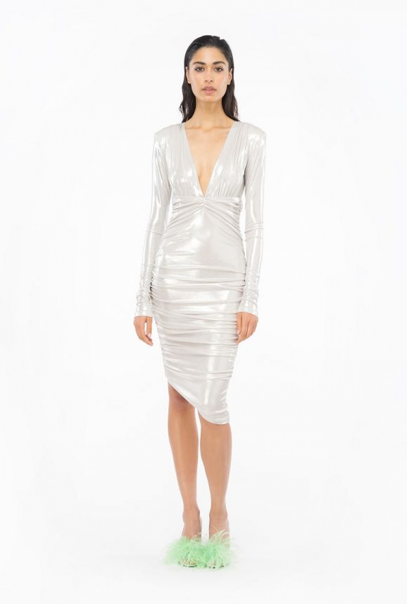 Pinko Laminated Jersey Calf-length Dress PEARL WHITE | SN-PKO32969