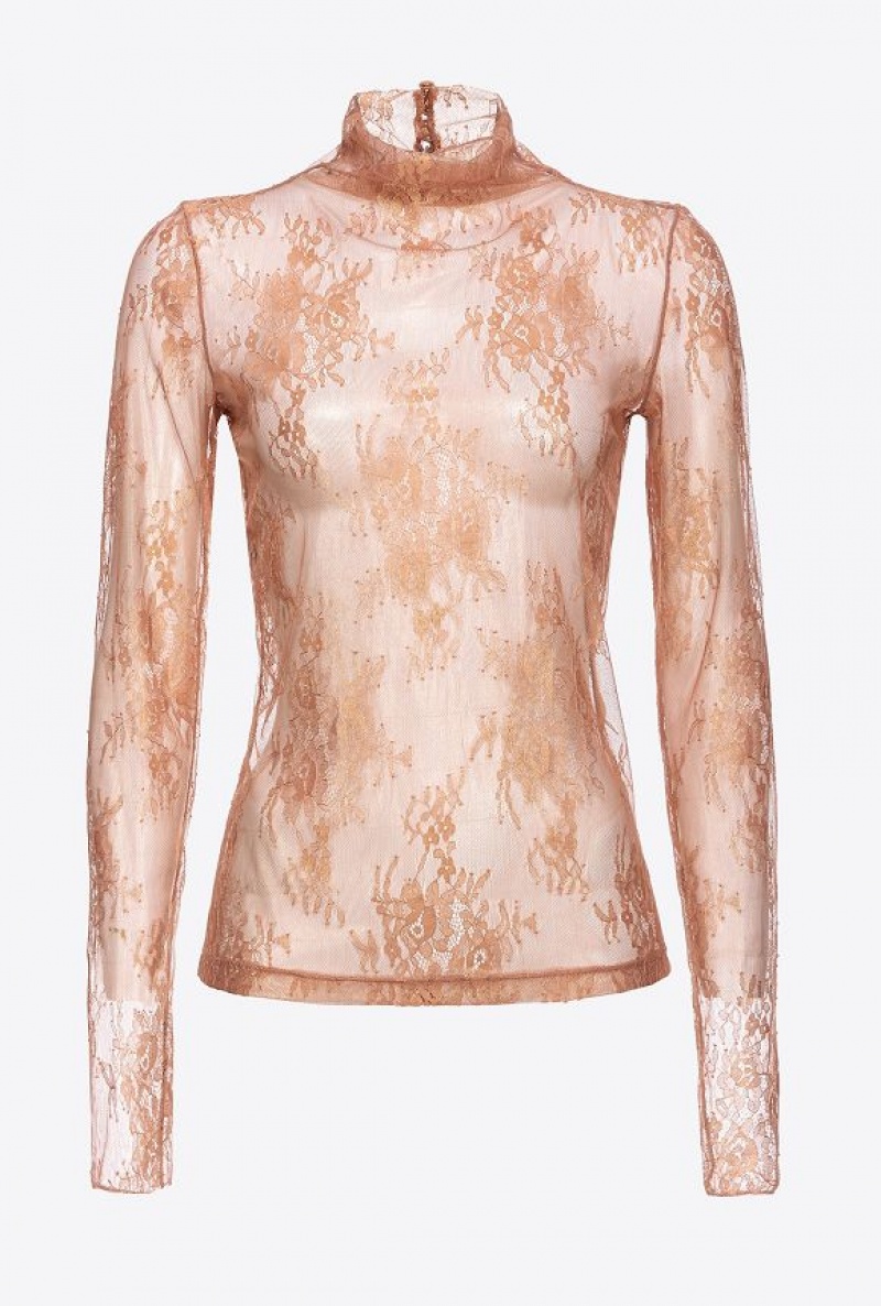 Pinko Laminated Lace Sweater NUDE/GOLD | SN-PKO33215